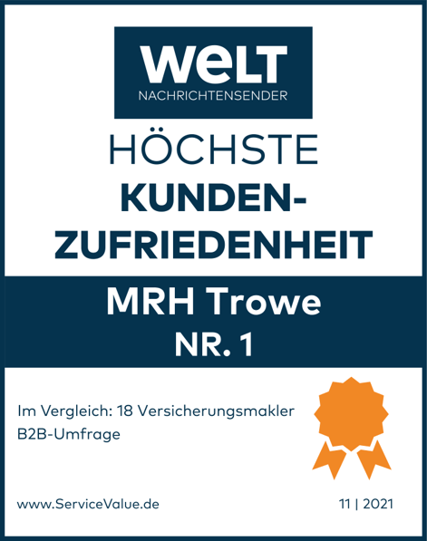 Mrh Trowe 360° Managerschutz wurde von der Welt der 1. Platz der höchsten Kundenzufriedenheit verliehen