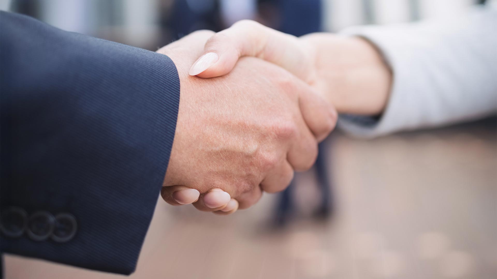 Zwei Geschäftsleute schütteln sich die Hand als Zeichen einer erfolgreichen Partnerschaft.